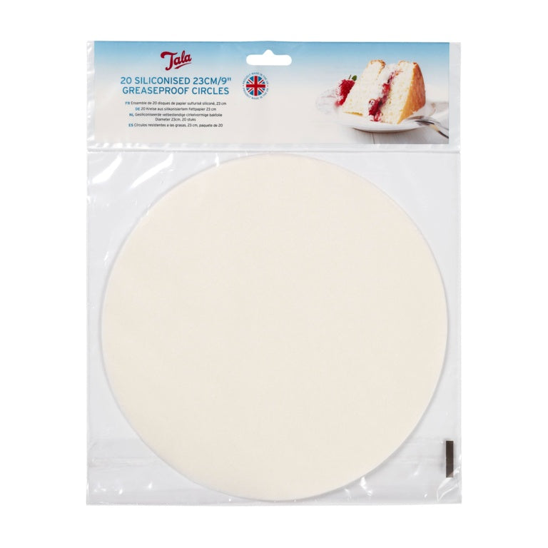 Siliconised 23cm Cake Circles, Greaseproof Liners (Set of 20)