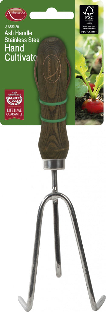 Ash Handle Stainless Steel Hand Cultivator