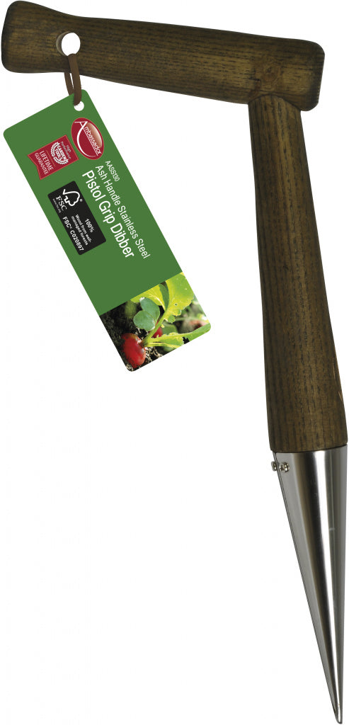 Ash Handle Stainless Steel Pistol Grip Dibber