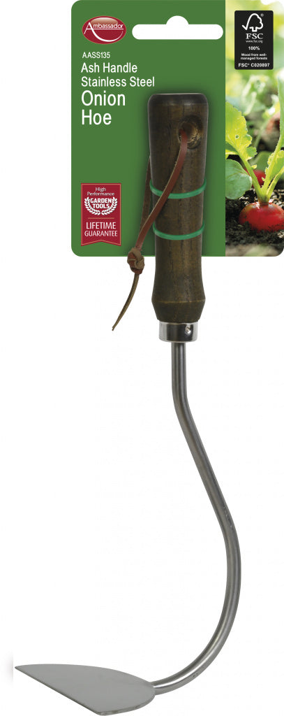 Ash Handle Stainless Steel Onion Hoe