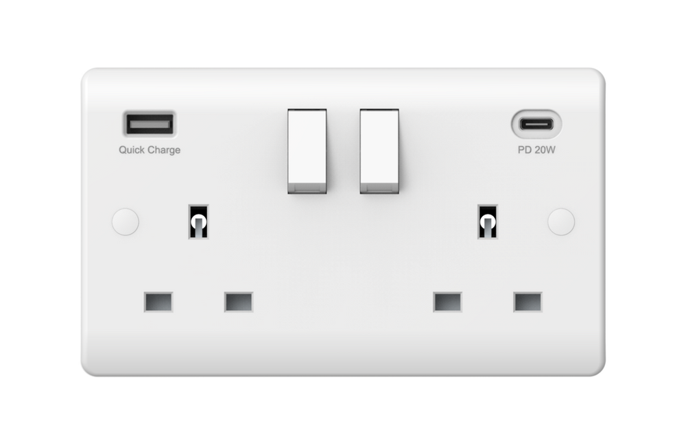 2 Gang Switched Socket Double Pole With USB A + C