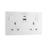 13a 2 Gang Plastic Switched Socket With 1x USB-QC A 27W 1 x USB-PD C 30W