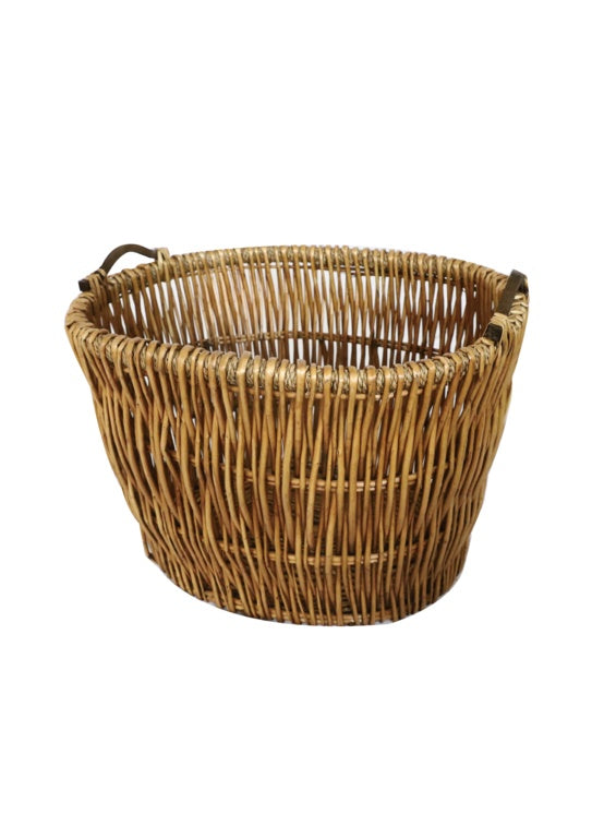 Wooden Handle Oval Log Basket