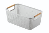 Large Plastic Storage Basket With Wooden Handles