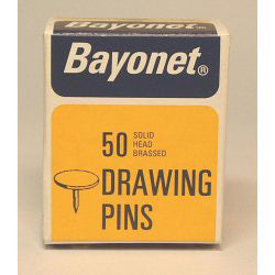 50 Drawing Pins, Solid Head Brassed