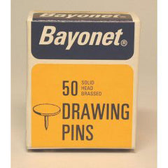 50 Drawing Pins, Solid Head Brassed