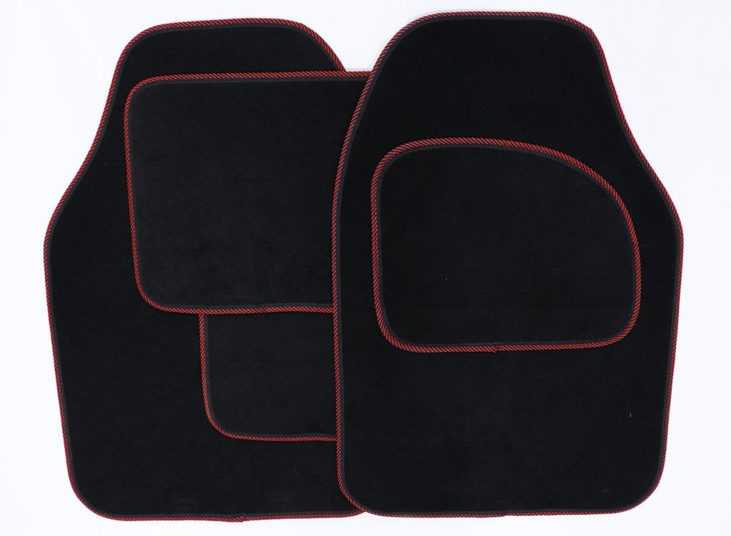 Velour Carpet Mat Set with Coloured Binding - 4 Piece