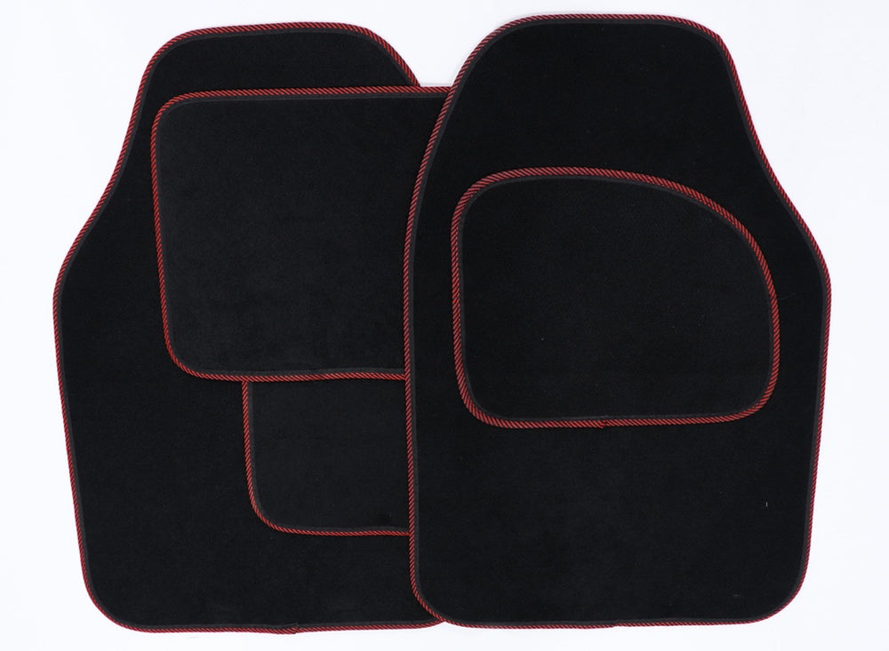 Velour Carpet Mat Set with Coloured Binding - 4 Piece