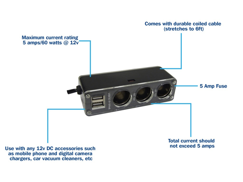 12V Triple Socket With Twin USB