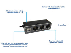 12V Triple Socket With Twin USB