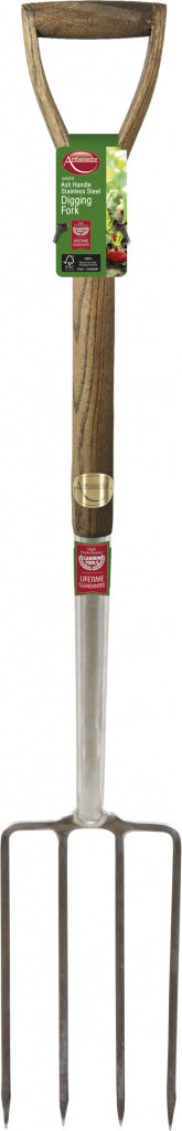 Ash Handle Stainless Steel Digging Fork