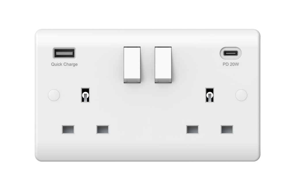 2 Gang Switched Socket Double Pole With USB A + C