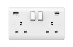 2 Gang Switched Socket Double Pole With USB A + C