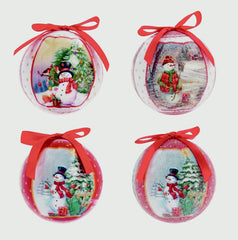 75mm Snowman Scene Decoupage Balls Boxed