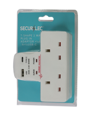 T-Shape 2 Way Plug-In Adaptor 1 x USB-A, 1 x USB-C