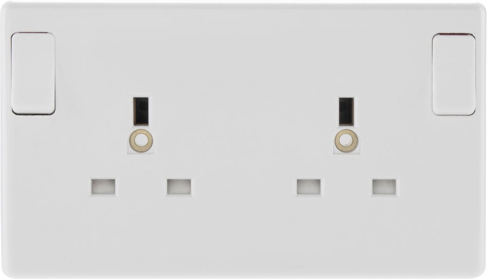 2 Gang White Round Edge Single Pole Switched Socket