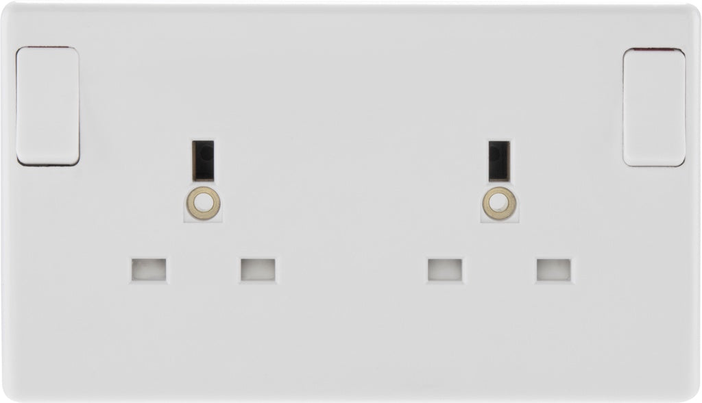 2 Gang White Round Edge Single Pole Switched Socket