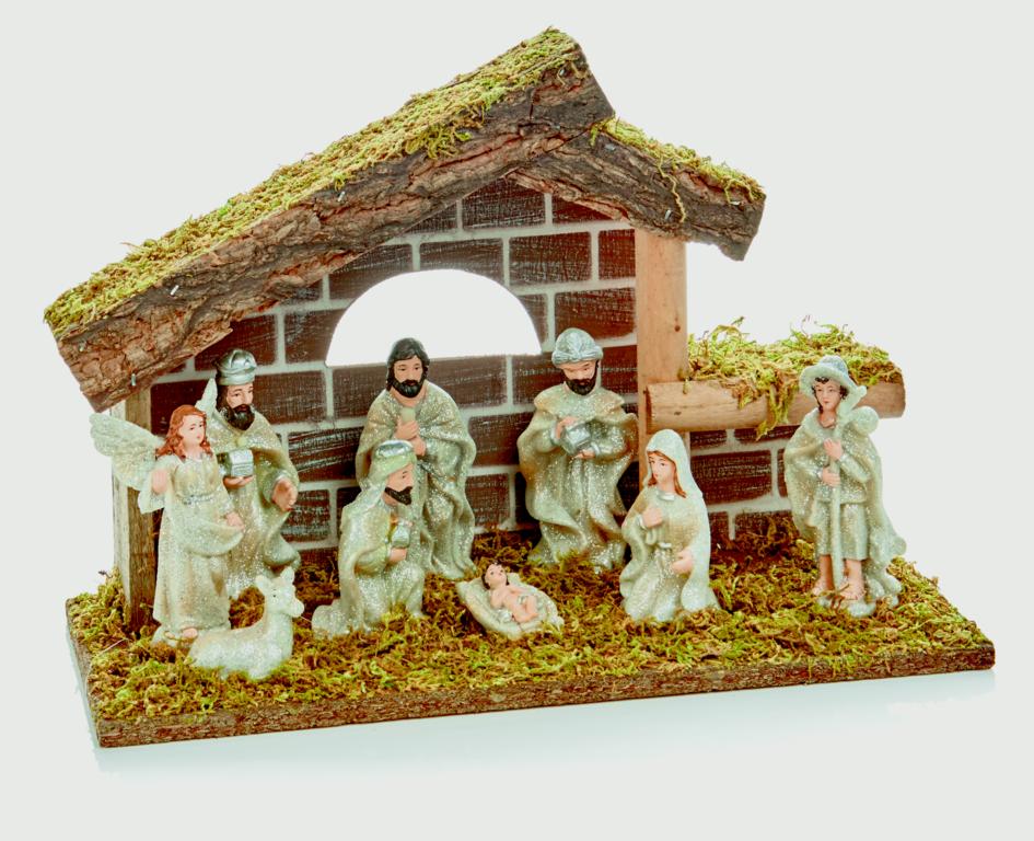 10 Piece Nativity Set With Silver Manger