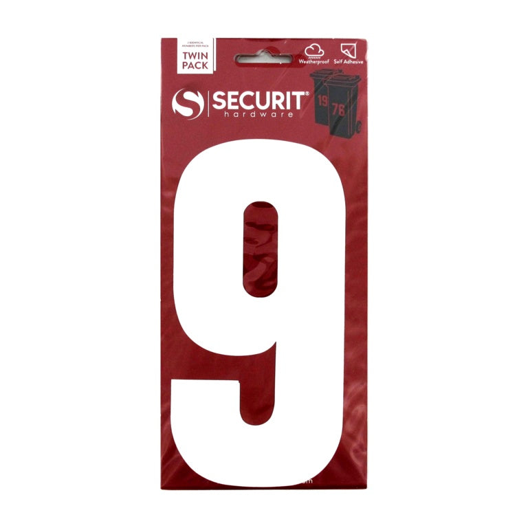 White Self Adhesive Wheelie Bin Numbers Pack 2
