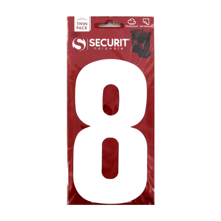 White Self Adhesive Wheelie Bin Numbers Pack 2