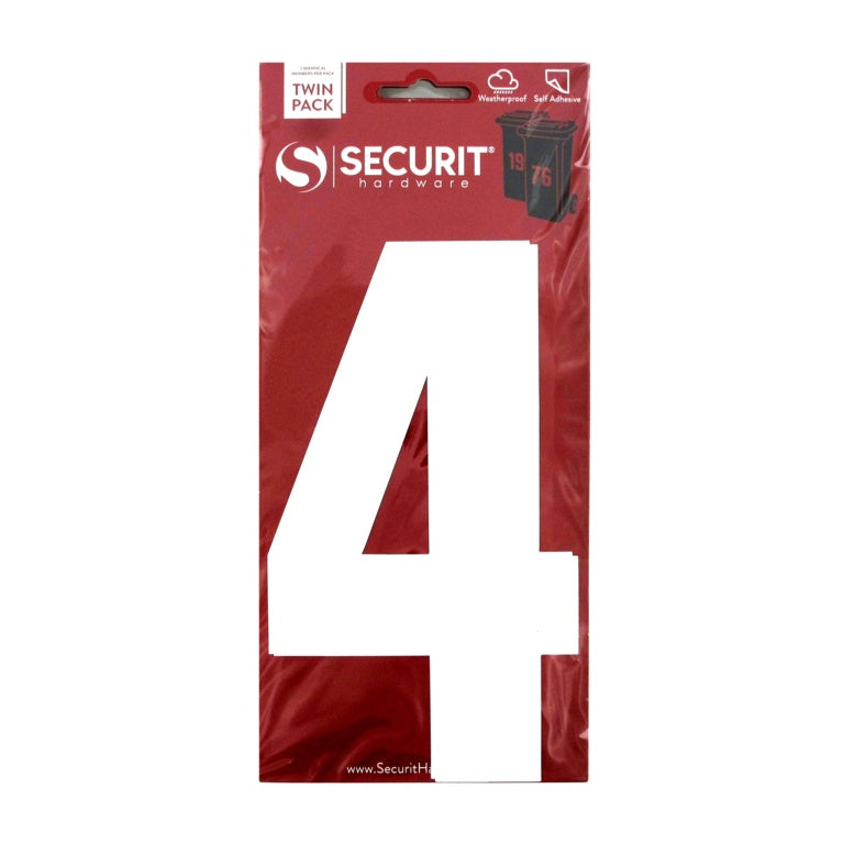 White Self Adhesive Wheelie Bin Numbers Pack 2
