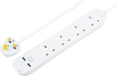 4 Gang Extension Lead With 2 x USB & 1m Cable