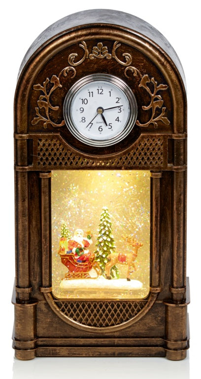 Antique Gold Clock Glitter With Spinner Santa