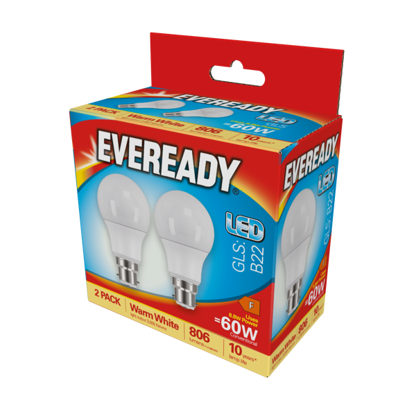 LED GLS BC B22 3000k Warm White Pack 2
