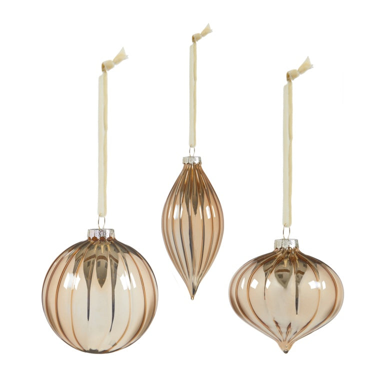 Champagne Gold Ribbed Glass Bauble