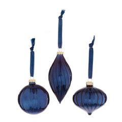 Blue Ribbed Glass Ornament
