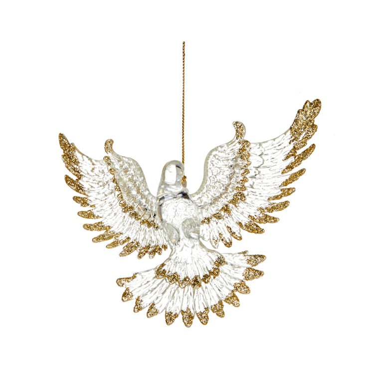 Clear Dove With Glitter Edges Hanging Decoration