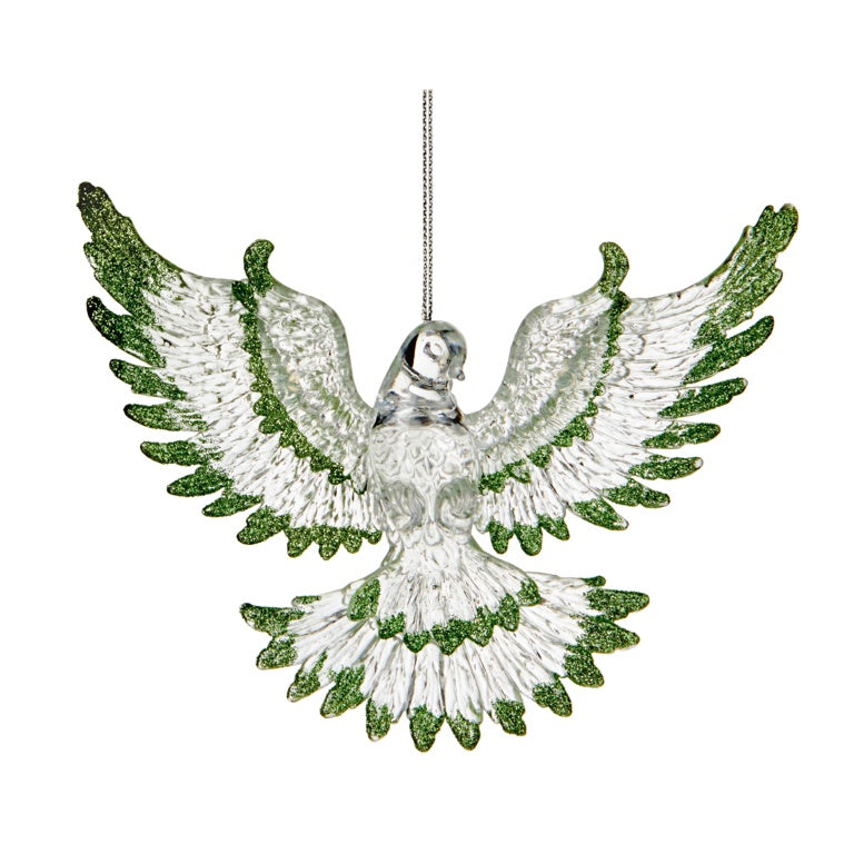 Clear Dove With Green Glitter Edge Hanging Decoration