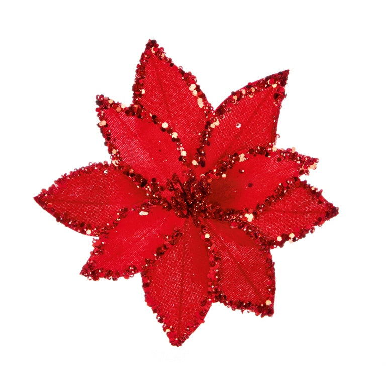 Beaded Poinsettia On Clip
