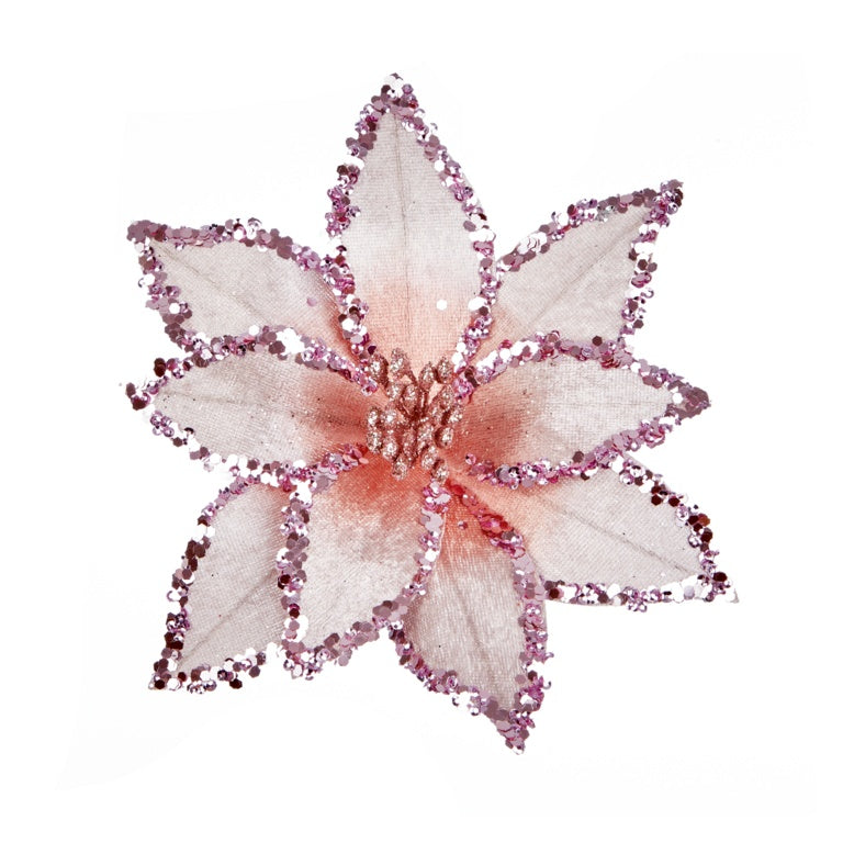 Beaded Poinsettia On Clip