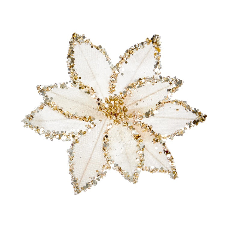 Beaded Poinsettia On Clip