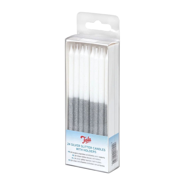 24 Silver Glitter Candles