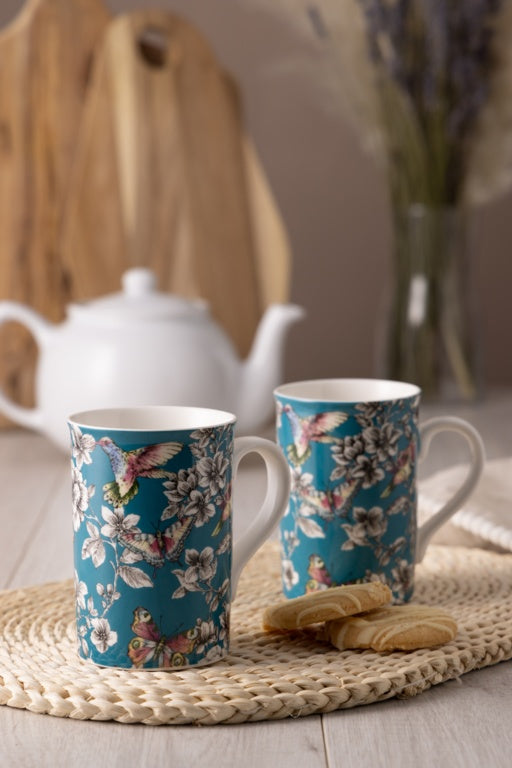 Hummingbird Floral Teal Mug