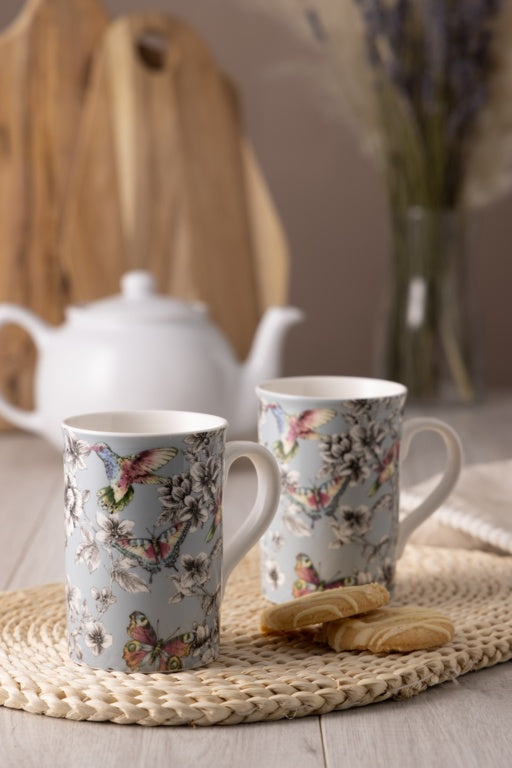 Hummingbird Floral Mug Duckegg Blue