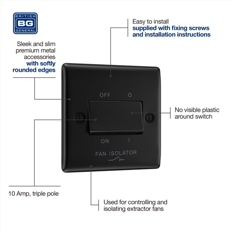 Matt Black Fan Isolator Switch