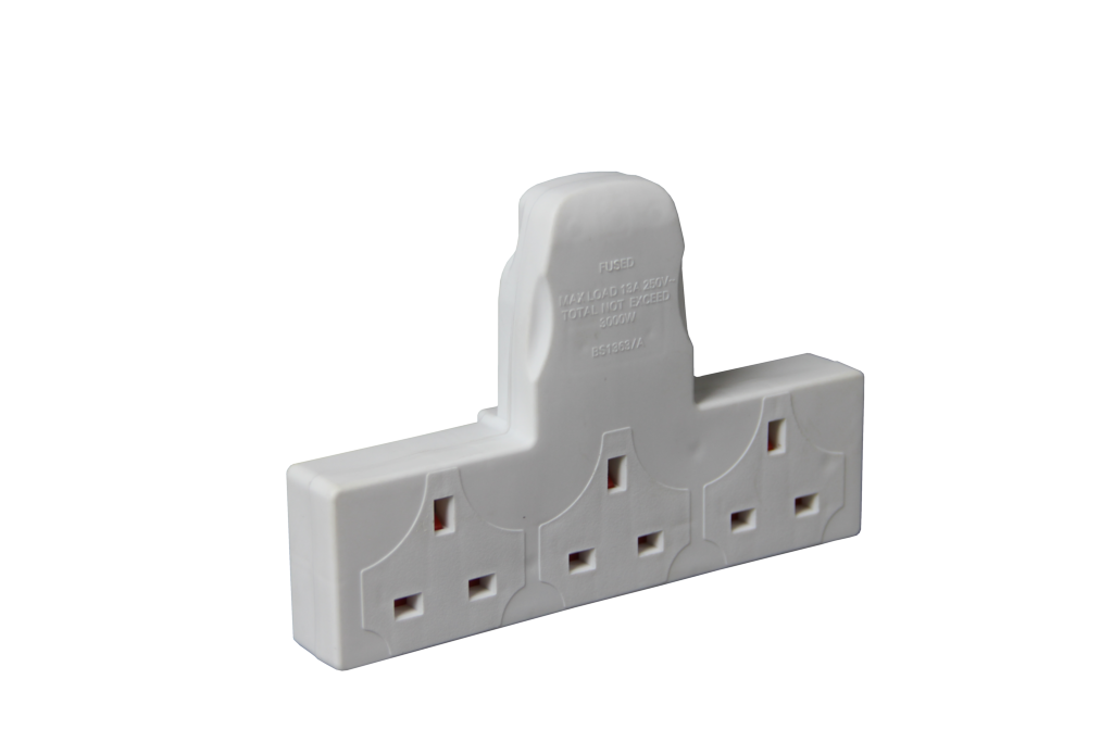T Shaped 3 Way Plug In Adaptor