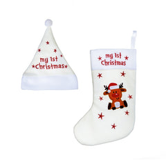 36cm My First Christmas Cream Baby Hat & Stocking
