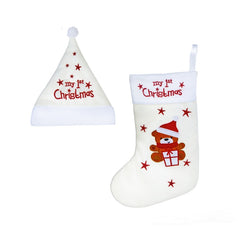 36cm My First Christmas Cream Baby Hat & Stocking
