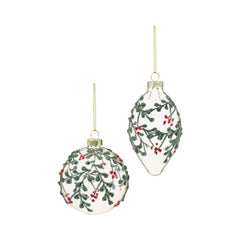 Clear Glass Bauble With Holly Berry Glitter