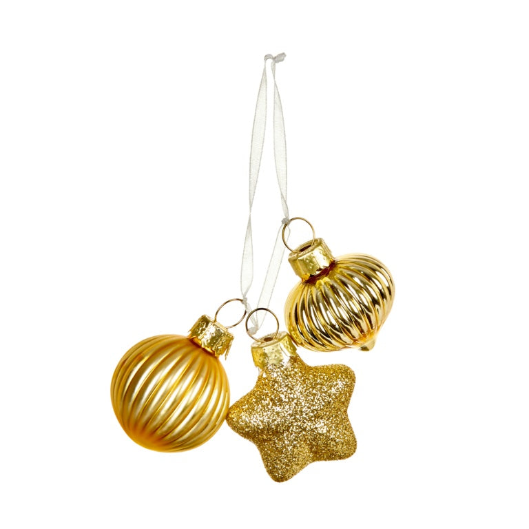 3 Piece Gold Glass Bauble On Ribbon