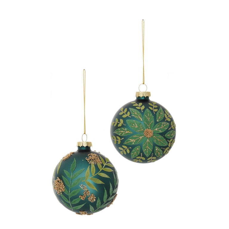 Blue Green With Gold Flower Bauble