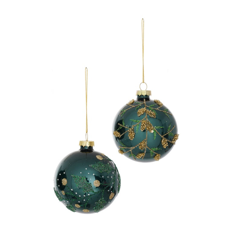 Blue Green Enamel Bauble With Bead Flower