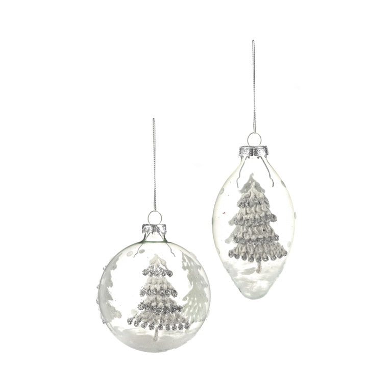 Clear  Glass Bauble With Silver Glitter Tree