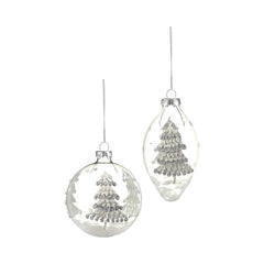 Clear  Glass Bauble With Silver Glitter Tree