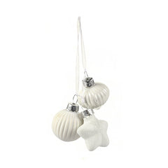 3 Piece White Glass Bauble On Ribbon