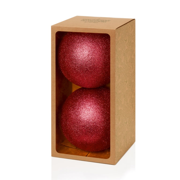 2 Piece Red Glitter Shatterproof Baubles